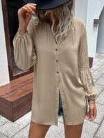 Double Take Notched Neck Balloon Sleeve Shirt