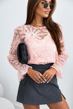 Flower Dotted Ruffled Sleeve Mesh Top