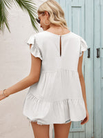 Round Neck Flutter Sleeve Tiered Blouse