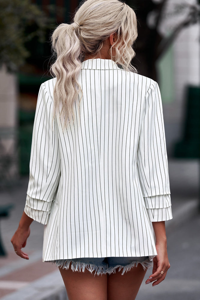 Striped Double-Breasted Long Sleeve Blazer
