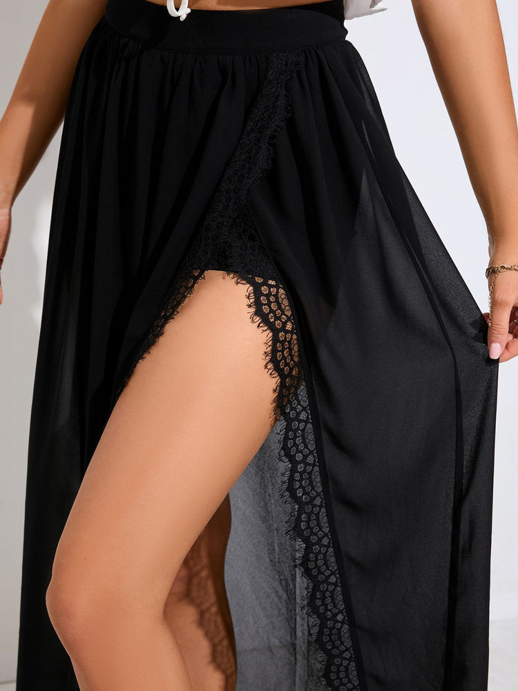 Scalloped Lace Trim Split Skirt
