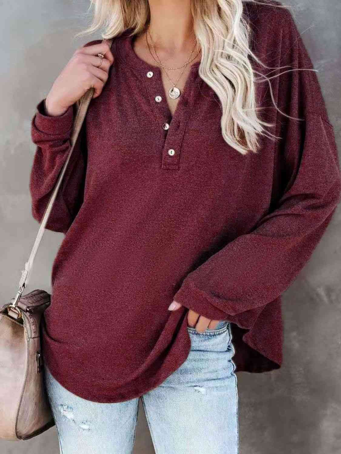 Buttoned Drop Shoulder Top