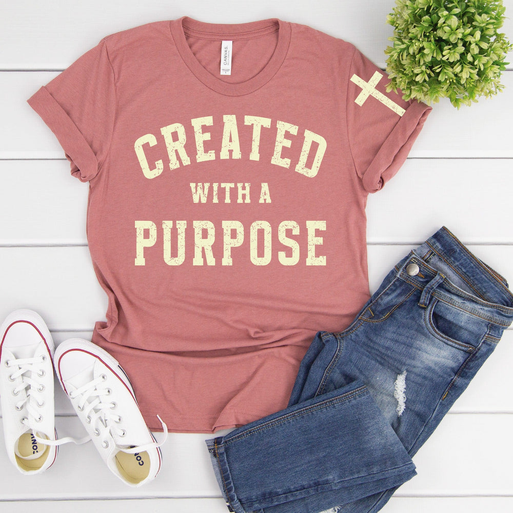 Created With A Purpose -With Sleeve Accent Graphic Tee