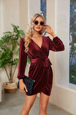 Ribbed Tie Front Mini Dress