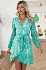 Pompom Trim Puff Sleeve Belted Lace Dress