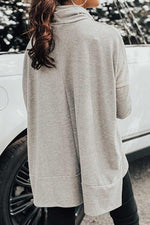 Cowl Neck Long Sleeve Slit Blouse