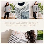 Soft Knit Sweater In Black & White With Silver Thread