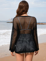 Openwork Dropped Shoulder Long Sleeve Cover-Up