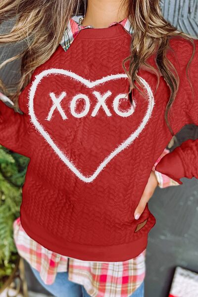 XOXO Heart Round Neck Dropped Shoulder Top