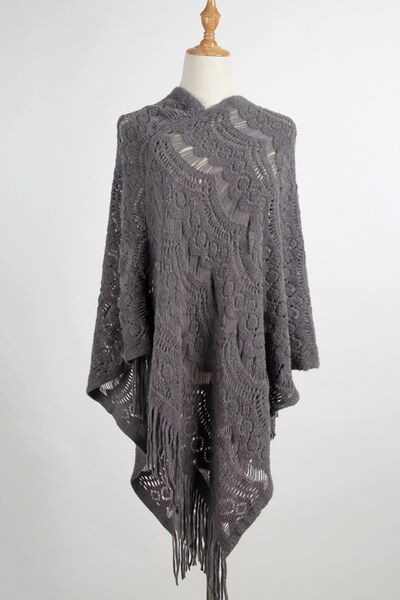 Fringe Openwork Surplice Cape Sleeve Poncho