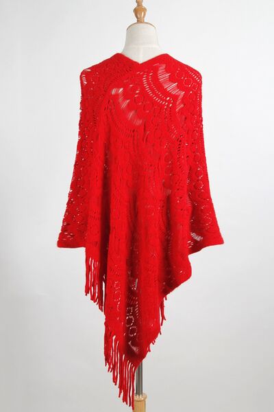 Fringe Openwork Surplice Cape Sleeve Poncho