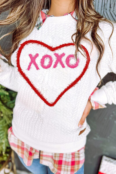 XOXO Heart Round Neck Dropped Shoulder Top