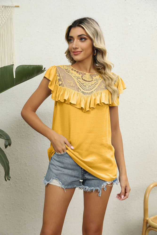 Spliced Lace Ruffled Blouse