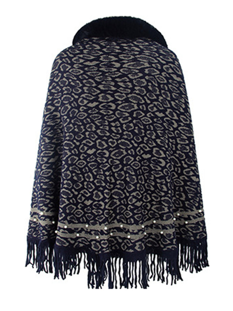 Leopard Fringe Hem Poncho