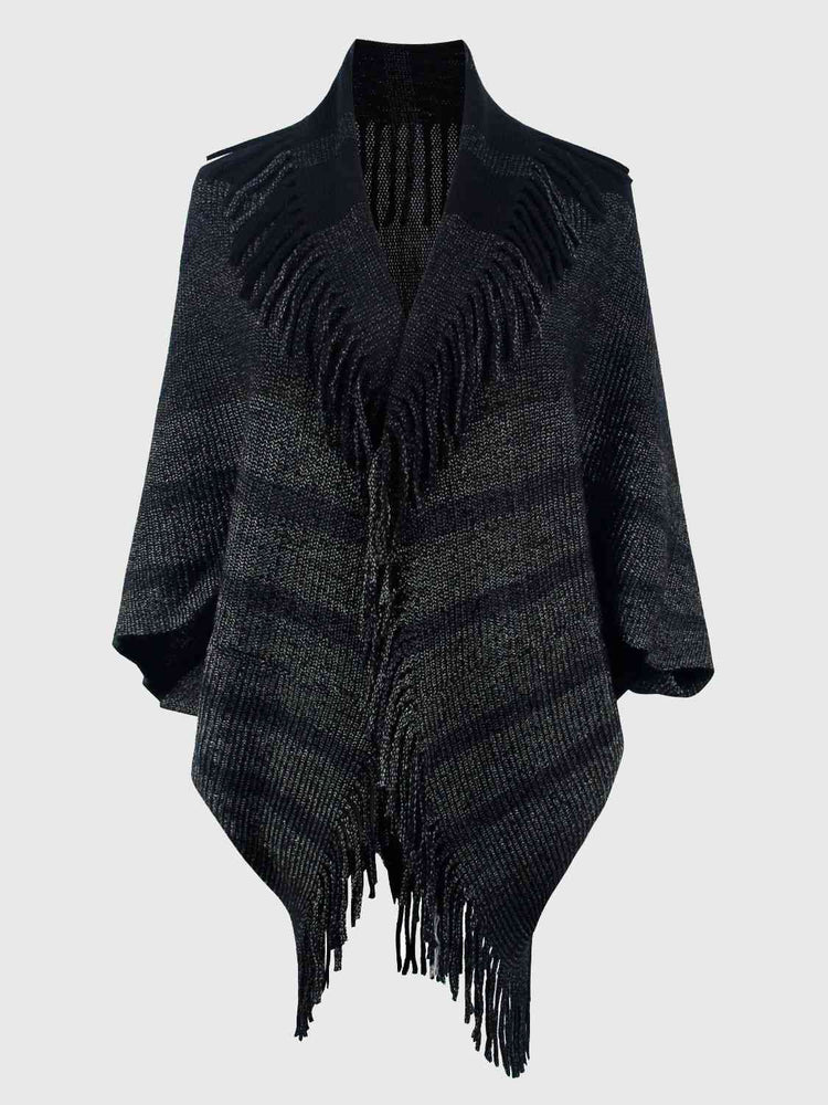 Fringe Detail Open Front Poncho