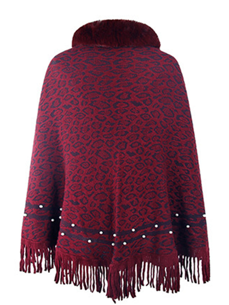 Leopard Fringe Hem Poncho