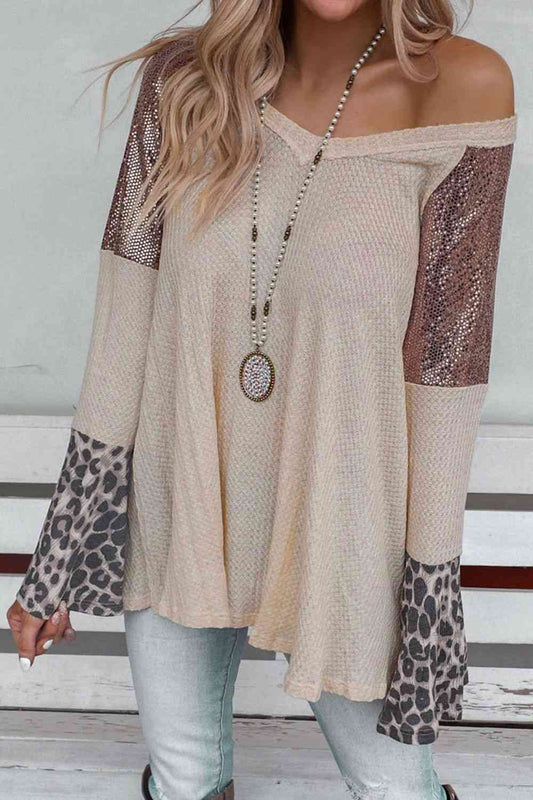 Leopard V-Neck Long Sleeve Top