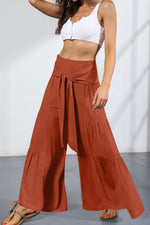 Tie Front Smocked Tiered Wide Leg Pants