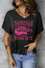 NASHVILLE TENNESSEE USA MUSIC CITY Graphic Fringe Hem Tee