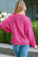 Round Neck Dropped Shoulder Waffle-Knit Sweater