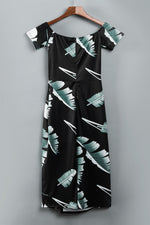 Printed Off-Shoulder Slit Midi Dress