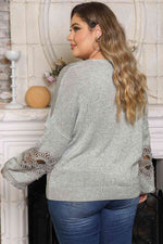 Plus Size Crochet Dropped Shoulder Long Sleeve Sweater