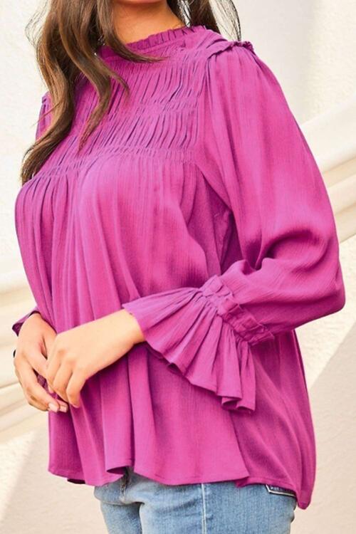 Ruched Blouse Flounce Sleeve Blouse