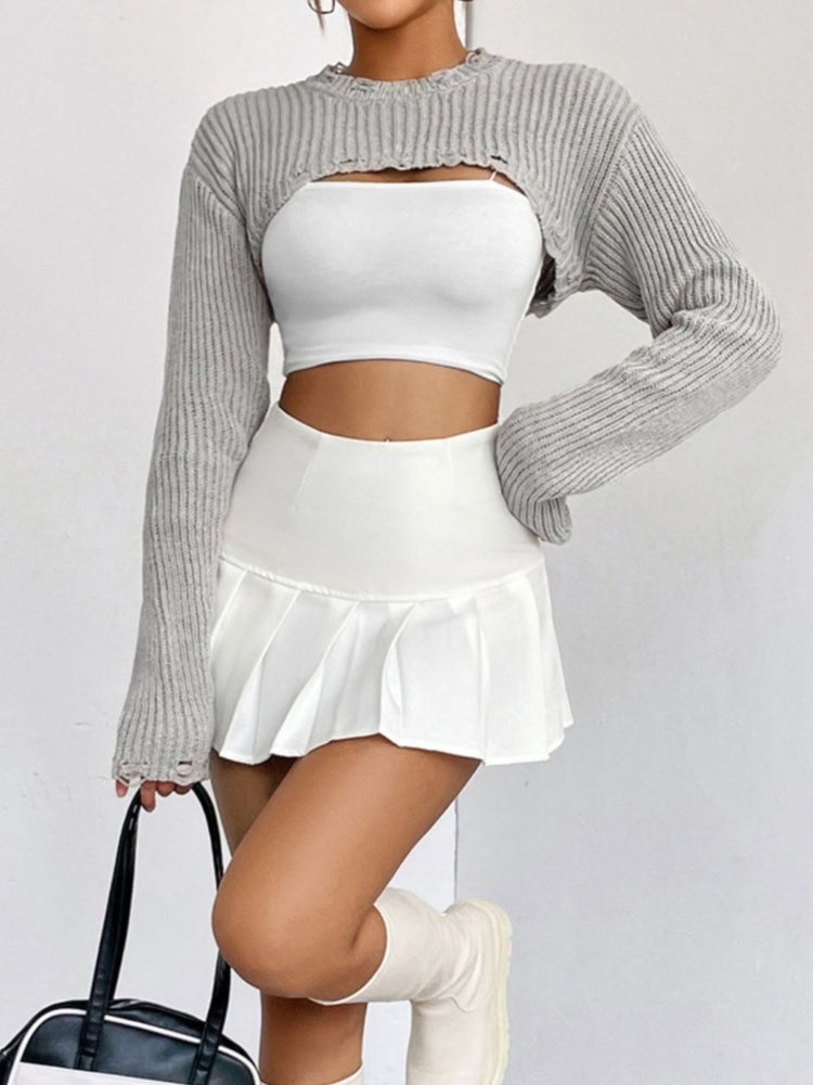 Distressed Long Sleeve Cropped Sweater