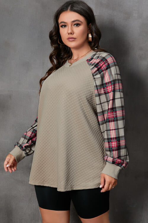 Plus Size Plaid Round Neck Long Sleeve Sweatshirt