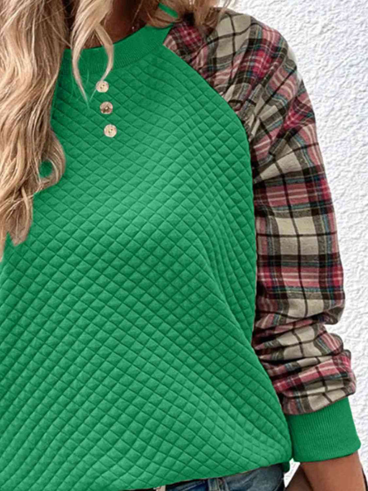 Plaid Round Neck Sweatshirt
